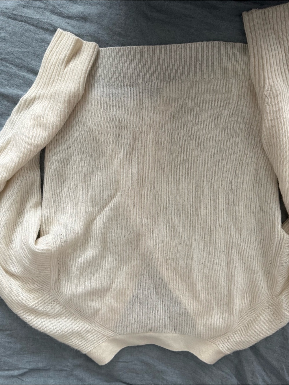 Quince Cream Ribbed V-Neck Button Cardigan - Picture 2 of 5